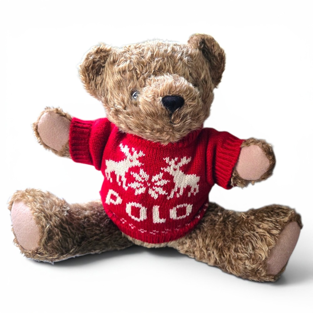 Ralph Lauren 1998 Polo Teddy Bear Plush Reindeer Red Sweater Vintage Collectible